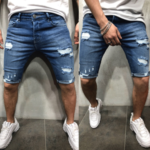 Shorts de Mezclilla Desgastados para Hombre, Cintura Media, Estilo Casual de Verano, Tela de Algodón Azul - Product Image 4