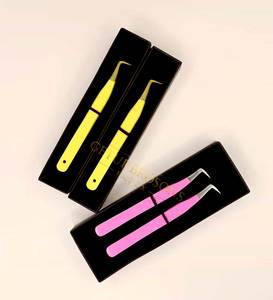 แหนบปลายแหลมเคลือบสีชมพู/เหลือง 90 องศา พร้อมปลายสีทอง ป้องกันไฟฟ้าสถิตย์ ทนทาน สำหรับต่อขนตา - Product Image 1