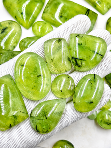 High Quality Green Prehnite Cabochons | Natural Loose Stones for <b>Rings</b>, Pendants & Jewelry Cabochon with Black Tourmaline Inclus - Product Image 4