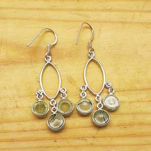 Boucles d'oreilles en argent 925 faites à la main avec de belles pierres précieuses Prehnite Artisan Crafted Wholesale Silver Jewelry - Product Image 2