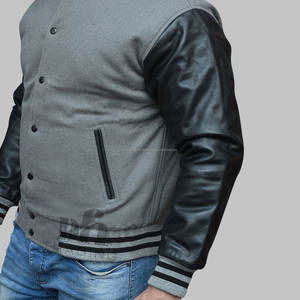 Veste de baseball à logo brodé universitaire personnalisé avec col montant respirant en laine et manches en cuir enduites d'hiver - Product Image 3