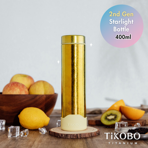 กระติกน้ำ TiKOBO Slim Gen 2/รุ่นที่ 2 ไทเทเนียมแท้ สีสตาร์ไลท์ 400 มล. แบบผนังสองชั้นสุญญากาศ (พร้อมที่กรองชา + ปลอกซิลิโคน) - Product Image 1