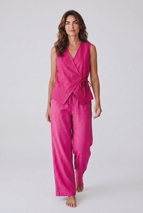 Ensemble décontracté deux pièces pour femme en coton 100 % avec haut à nouer et pantalon long – Tenue d'été assortie - Product Image 1