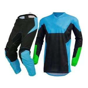 Conjunto de Motocross Personalizado para Hombre, Manga Larga, Azul, Negro y Verde, Sublimado, de Secado Rápido, Poliéster, para Carreras, Adulto, Todas las Temporadas - Product Image 1