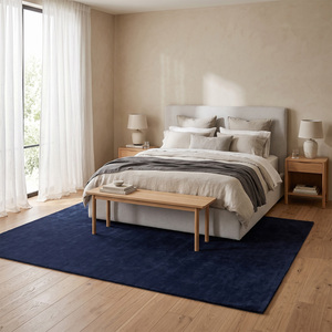 Tapis texturé en laine bleu marine foncé, antidérapant, écologique, à poils épais, style minimaliste, pour salon, chambre, hôtel - Product Image 3