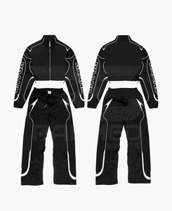 Survêtement d'hiver sur mesure pour femme, respirant, léger, en coton uni avec dentelle, coupe-vent, sweat à capuche zippé et pantalon oversize, style streetwear - Product Image 3
