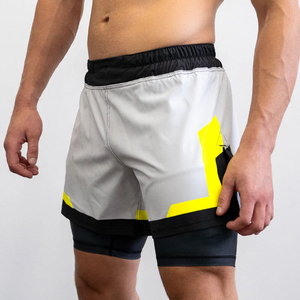 <b>Mens</b> Gray <b>Black</b> Yellow Color Blocked Athletic <b>Shorts</b> Moisture Wicking Spandex Nylon Lightweight Training Sports <b>Shorts</b> for MMA - Product Image 1