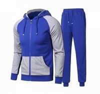 Ensemble de survêtement deux pièces pour homme, grande taille, hiver, color block, à capuche, zippé, avec pantalon de jogging à cordon de serrage, tenue sportive