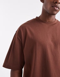 T-shirt en coton marron à manches courtes et col rond pour homme, coupe oversize, couleur unie, tricot jersey décontracté, coupe classique - Product Image 4