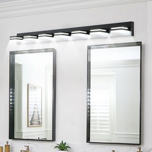 Modern Sleek Minimalist Design 7-<b>Light</b> LED <b>Vanity</b> Wall Sconce Energy Efficient Easy Installation Black Bathroom <b>Mirror</b> - Product Image 3