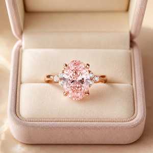 Fancy Vivid Pink 2.02CT Oval Cut Diamond Romantic <b>Ring</b> For Women's Lab Grown 14K Rose Gold Wedding <b>Proposal</b> Gift For Her - Product Image 4