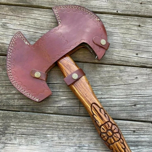 Damascus Steel Double Head <b>Axe</b> Heritage Style Outdoor Tool With Handmade Pattern Steel Head Damascus Steel Double Head <b>Axe</b> - Product Image 3