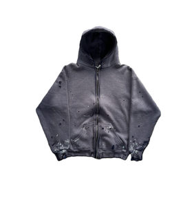 Sudadera con capucha y cremallera para hombre, estilo vintage, azul marino, desgastada, con salpicaduras de pintura, oversize, estilo streetwear grunge - Product Image 3