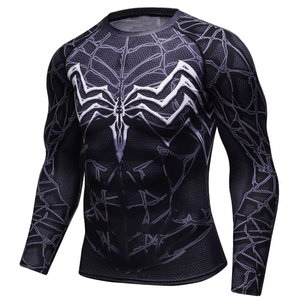 Men's Full Sleeve Spider Web Print Rash Guard Quick Dry Long Sleeve <b>Swim</b> <b>Shirt</b> Black with Silver Logo Front 2027 - Product Image 2