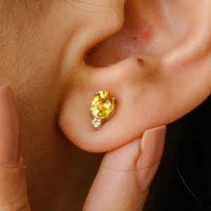 18K Yellow Gold Oval Sapphire Stud <b>Earrings</b> with Diamond Accents - Product Image 1