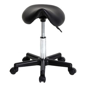 Sgabello da Bar Moderno Vintage in Pelle Nera con Base Cromata e Piedini Piatti in Plastica, Funzione Girevole, per Bar Domestico o Seminterrato, Stile Sella - Product Image 1