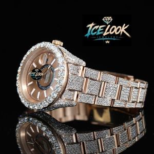 Reloj de Cuarzo de Lujo Unisex Ice Look Jewelry, 41 mm, Acero Inoxidable, Oro Rosa, Bisel con Diamantes, Esfera Analógica, Zafiro, Resistente al Agua - Product Image 2