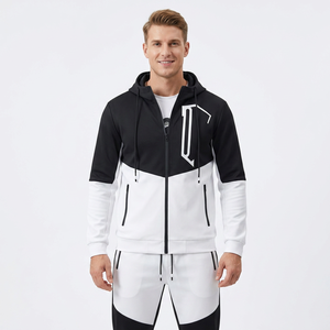 Conjunto de Sudadera con Capucha y Pantalones Jogger de Felpa Francesa de 280g para Hombre, Diseño Color Block, Logotipo Frontal, Transpirable, Blanco y Negro, Invierno - Product Image 6