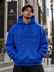 Sudadera con Capucha Azul para Hombre ONEAPEX, Sudadera Holgada con Estampado en Relieve, Estilo Urbano, Algodón Grueso, Informal - Product Image 5