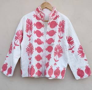 Chaqueta de Mujer de Algodón con Bordado Suzani de Diseño Floral para Exteriores, Invierno y Otoño, Ecológica - Product Image 4