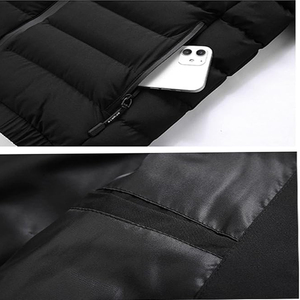 Veste matelassée en duvet pour homme, couleur unie, col montant, fermeture éclair sur le devant, coupe régulière, coupe-vent, vêtements décontractés d'hiver - Product Image 3