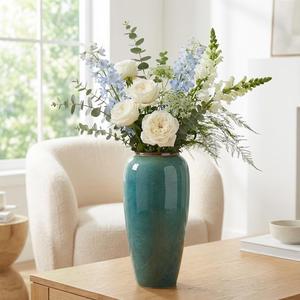 Contemporary Olive Green Ceramic <b>Vase</b> with Tall Cylindrical Form Artistic Glaze Finish and Statement Look for Luxe Interiors - Product Image 5