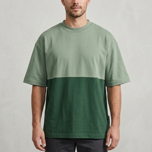 Camiseta de hombre verde con bloques de color, cuello redondo, manga corta, corte holgado, estilo casual, ropa urbana - Product Image 1