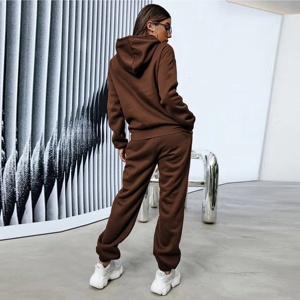 Ensemble 2 pièces pour femme en molleton 100% coton avec logo personnalisé, style urbain, sweat-shirt à col montant, pour l'automne et l'hiver - Product Image 3