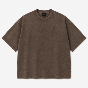 T-shirt Streetwear Oversize Marron Vintage Épais Délavé à l'Acide Coupe Boxy 100% Coton Respirant - Product Image 1