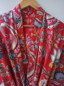 Kimono de Algodón Artesanal Indio con Estampado Floral a Mano, Bata Larga para Dormir, Proveedor Mayorista, Bata de Manga Larga - Product Image 6