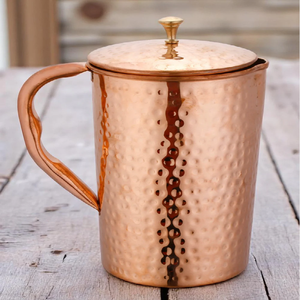 Premium made in India <b>copper</b> pitcher featuring clean silhouettes and a matching lid and <b>handles</b>, available at wholesale prices. - Product Image 1