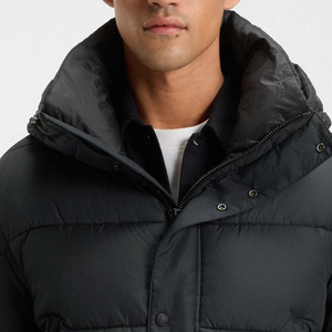 Premium Puffer <b>Men's</b> <b>Black</b> Hooded Puffer Jacket Windproof Polyester Winter Casual Coat Regular Fit Zipper Closure <b>Fleece</b> Lining - Product Image 3