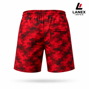 Shorts de bain camouflage rouge pour hommes, séchage rapide, taille élastique, shorts de plage, logo personnalisé, maillot de bain d'été pour hommes - Product Image 3