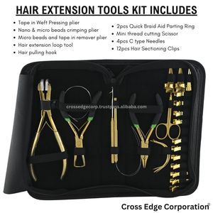 High Quality Gold <b>Hair</b> <b>Extension</b> Tool Kit Set With case <b>Micro</b> Nano <b>Ring</b> Loop Pliers Set c Type Needles Pulling Hook & Loop Tool - Product Image 2