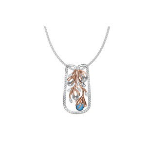 Luxury <b>Silver</b> & Rose Gold Two-Tone Pendant Necklace for Women, Nature Inspired Floral Design with Turquoise & Grey Pearls - Product Image 3