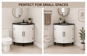Meuble de salle de bain d'angle sur mesure, gain de place, blanc, OEM, adapté à votre projet, meuble de salle de bain en bois - Product Image 5