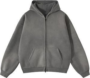 Sudadera con capucha para hombre, estilo streetwear de invierno, con cremallera, lavado ácido, 100% algodón, estampado personalizado, vintage, oversize, precio al por mayor - Product Image 3