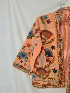 Vintage Floral Embroidered Velvet Short <b>Jacket</b> Stand Collar Winter Men Outerwear Casual Boho Coat 100% Cotton Eco-Friendly - Product Image 3