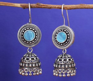 Wholesale Brass Zinc Alloy <b>Silver</b> Plated Blue Stone Imitation Pearl Bezel Setting <b>Chandelier</b> Earrings Handmade Dangle Bohemia - Product Image 6