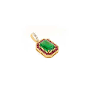 18K Gold Oval & Pear Cut <b>Emerald</b> Halo Ruby <b>Pendant</b> with Diamonds in PT950 - Product Image 4