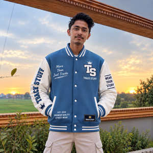 Veste universitaire personnalisée pour homme en laine et coton, col montant, logo brodé sur le devant, style streetwear, hiver - Product Image 6