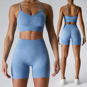Lightweight Custom Made 2-Piece Yoga Set Crop <b>Top</b> Shorts Anti-Bacterial Breathable Quick Dry Eco-Friendly Spandex Polyester - Product Image 2
