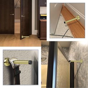 Luxury 6 Inch Solid Brass Wall Mounted <b>Door</b> Stop Heavy Duty <b>Door</b> Stopper with Rubber Bumper Satin Gold Finish <b>Door</b> <b>Protector</b> - Product Image 4