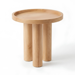 Table d'appoint ronde moderne scandinave en teck massif avec coussins, ensemble de meubles de jardin d'extérieur, design en bois naturel - Product Image 3