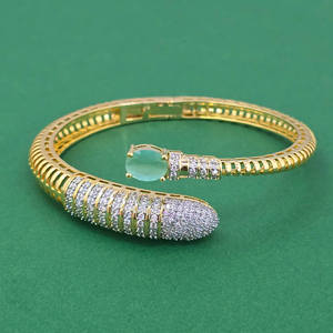 Handmade Classic Peace Design Women's Cubic Zirconia Openable Kada <b>Bracelet</b> with 2 Tone Plated Brass Gift Occasion 443964 - Product Image 4