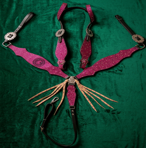 Ensemble de harnais et de collier de poitrine en cuir occidental pour cheval avec design à franges perlées, équipement d'équitation - Product Image 2