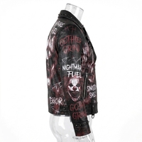 Blouson en cuir graphique d'horreur style clown gothique, avec sourire maléfique et sinistre, clouté, style motard, vêtement d'extérieur, personnalisé, vente en gros, streetwear pour hommes