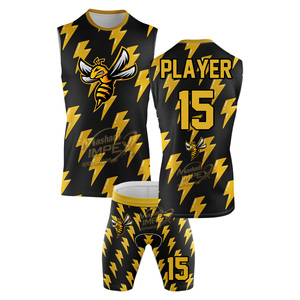 Ensemble de maillot de basketball d'hiver personnalisé par sublimation, avec sac à dos et short, motif abeille et éclair noir et jaune, unisexe adulte, respirant et à séchage rapide - Product Image 2