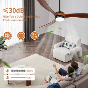 Ventilateur de plafond LED en bois massif à 3 pales de 60 pouces avec lumière - Product Image 5