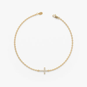 Pulsera de Oro Sólido de 14K con Diamantes Naturales, Diseño de Cruz Pequeña, Joyería Cristiana Minimalista y Elegante, Apilable, para Uso Diario, Regalo - Product Image 1